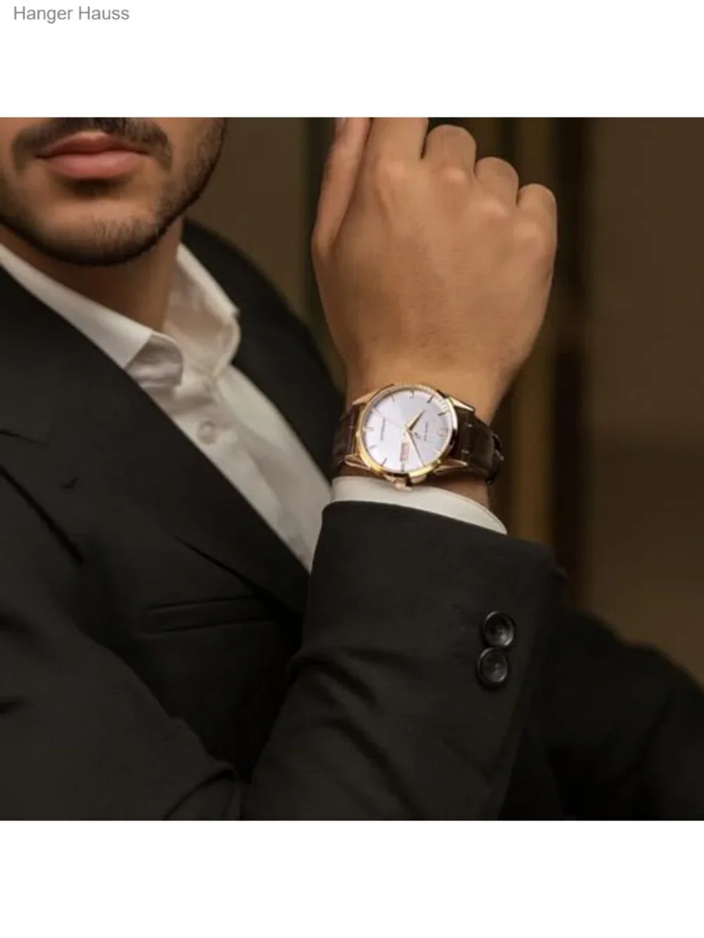 Men's Automatic Mechanical Watch Gold Classic Retro Day Date Genuine Leather